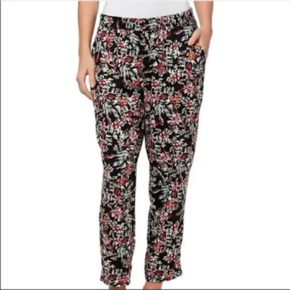 Jessica Simpson Cadie Black Floral Boho Palazzo Cropped Pants Medium
